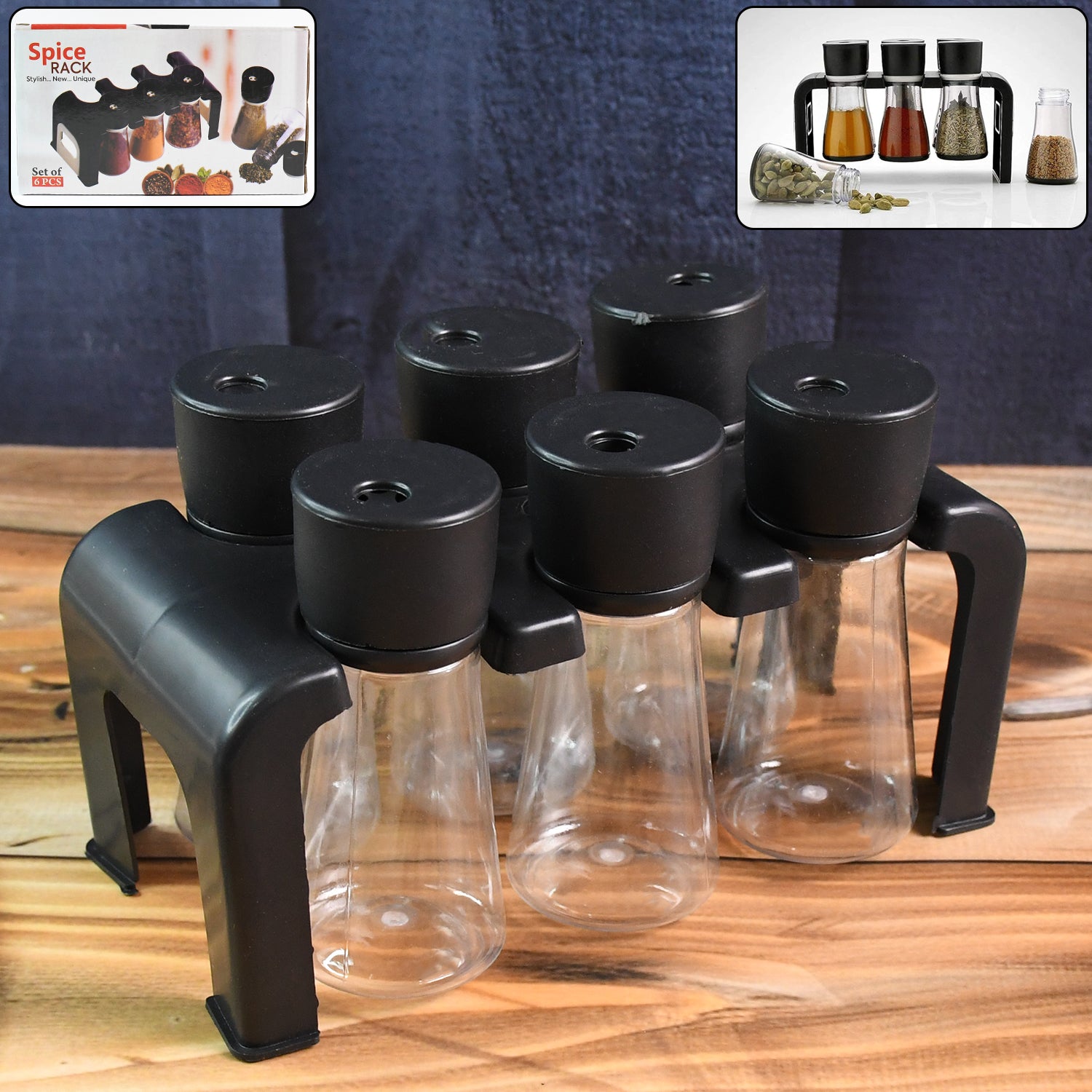6-piece Plastic Spice Jar Set With Stand 6-piece Plastic Spice Jar Set With Stand
